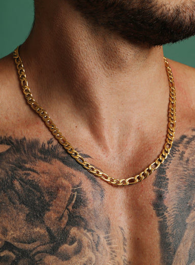 7mm Gold Figaro Chain Necklace for Men Necklaces exchangecapitalmarkets   