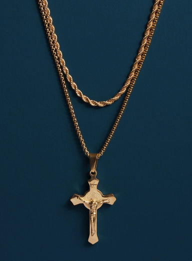 Gold Stainless Steel Crucifix Necklace Set for Men Jewelry exchangecapitalmarkets: Men's Jewelry & Clothing.   