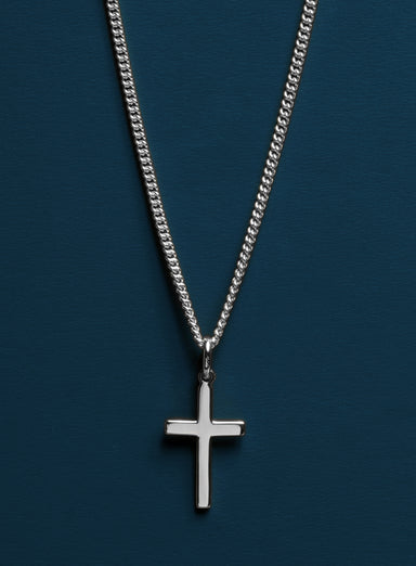 925 Sterling Silver Cross on Sterling Rhodium Coated Curb Chain Necklaces exchangecapitalmarkets   
