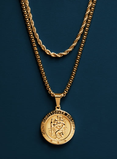 Necklace Set: Gold Rope Chain and St. Christopher Necklace Necklaces exchangecapitalmarkets: Men's Jewelry & Clothing.   