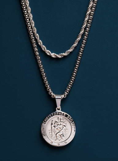 Necklace Set: Silver Rope Chain and St. Christopher Necklace Necklaces exchangecapitalmarkets: Men's Jewelry & Clothing.   