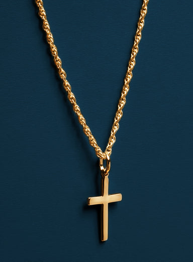 Vermeil / 14K Gold Filled Cross Necklace (Rope Chain) Necklaces exchangecapitalmarkets   