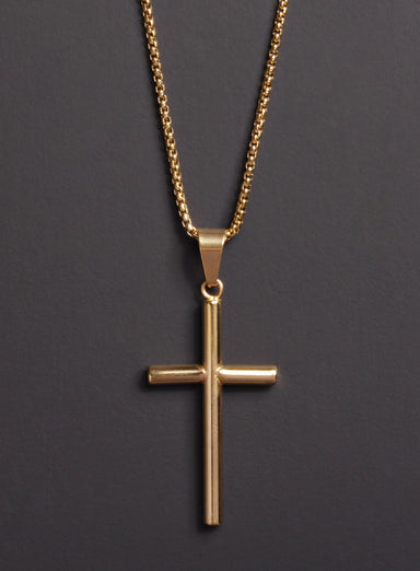 Large Gold Plated Stainless Steel "Bamboo" Cross Men's Necklace Necklaces exchangecapitalmarkets   