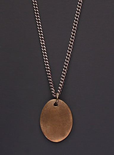 Bronze oval tag & Oxidized sterling silver men's curb chain necklace Jewelry exchangecapitalmarkets   