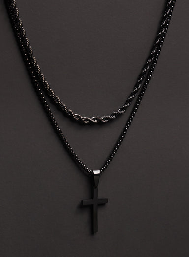 Necklace Set: Black Rope Chain and Medium Black Cross Necklaces exchangecapitalmarkets: Men's Jewelry & Clothing.   