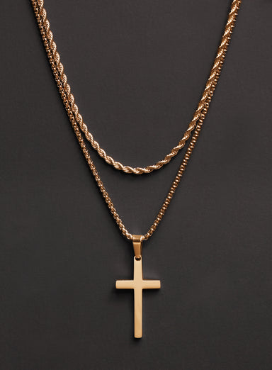 Necklace Set: Gold Rope Chain and Large Gold Cross Necklaces exchangecapitalmarkets: Men's Jewelry & Clothing.   