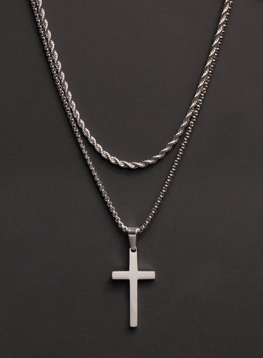 Necklace Set: Silver Rope Chain and Large Silver Cross Necklaces exchangecapitalmarkets: Men's Jewelry & Clothing.   