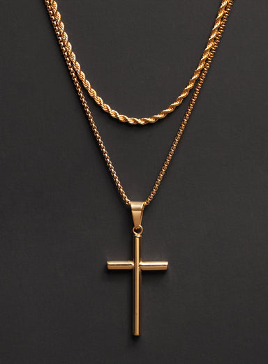 Necklace Set: Gold Rope Chain and Gold Bamboo Cross Necklace Necklaces exchangecapitalmarkets: Men's Jewelry & Clothing.   