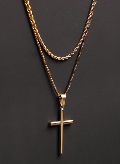 Necklace Set: Gold Rope Chain and Gold Bamboo Cross Necklace Necklaces exchangecapitalmarkets: Men's Jewelry & Clothing.   