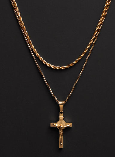 Necklace Set: Gold Rope Chain and Gold Crucifix Necklace Necklaces exchangecapitalmarkets: Men's Jewelry & Clothing.   