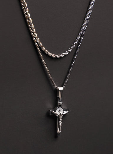 Necklace Set: Silver Rope Chain and Silver Crucifix Necklace Necklaces exchangecapitalmarkets: Men's Jewelry & Clothing.   