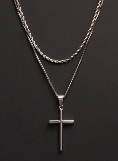 Waterproof SET OF 2 NECKLACES rope chain and cross necklace Necklaces exchangecapitalmarkets: Men's Jewelry & Clothing.   