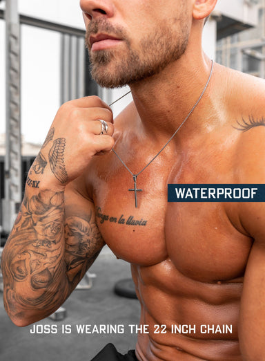 Waterproof Large Mens Silver Cross (Bamboo Style) Necklaces exchangecapitalmarkets: Men's Jewelry & Clothing.   