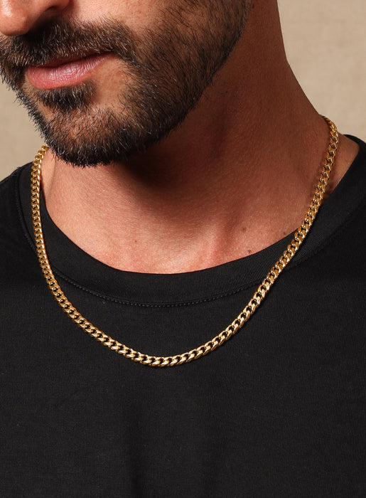 5mm 14K Gold plated Stainless Steel Bevel Cuban Chain Necklaces exchangecapitalmarkets: Men's Jewelry & Clothing.   