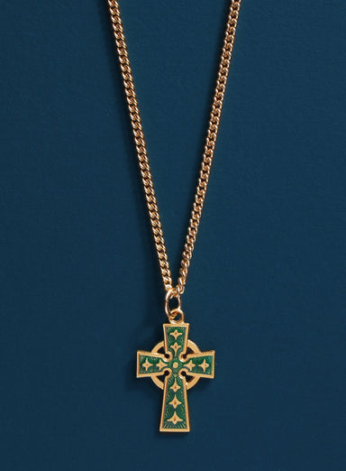 Gold Celtic Cross with Green enamel Necklace Necklaces exchangecapitalmarkets: Men's Jewelry & Clothing.   