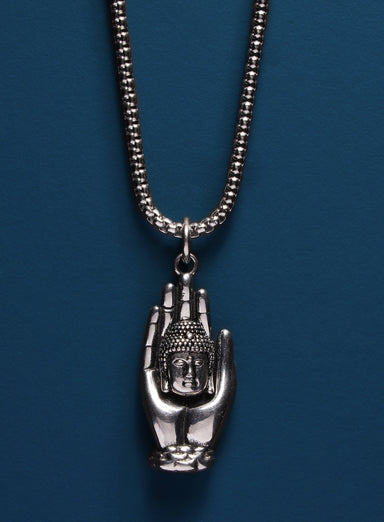 Silver Buddha head on hand 316L Stainless Steel Chain Necklaces exchangecapitalmarkets: Men's Jewelry & Clothing.   