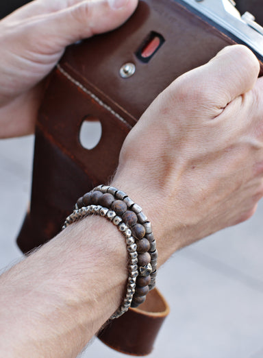 Small Geometric Silver Beaded Men's Bracelet Bracelets exchangecapitalmarkets   